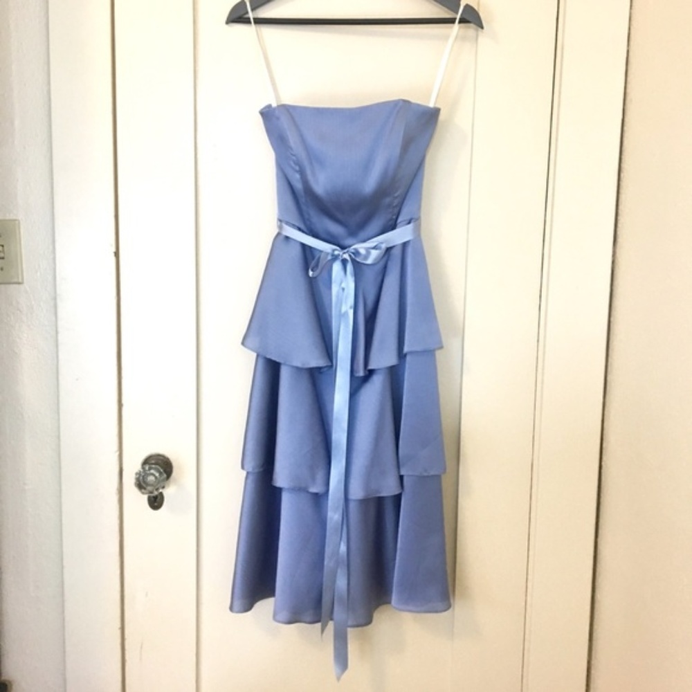 Alfred Sung periwinkle tiered petal straples dress
